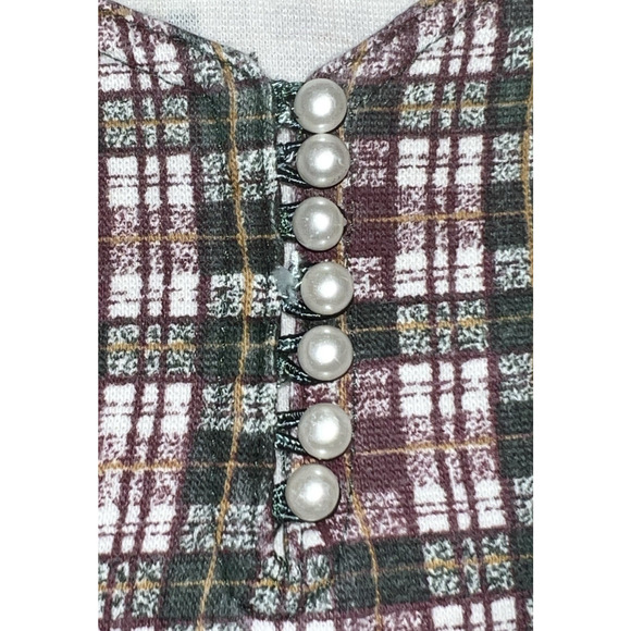Vtg Miss Juli Bodysuit Top Leotard Purple Green Plaid Faux Pearl Buttons -Sz M - Picture 3 of 10